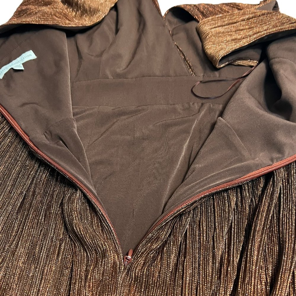 Dress the Population Brown Gold Pleated Metallic Midi Dress L Sleeveless Party - Picture 5 of 10